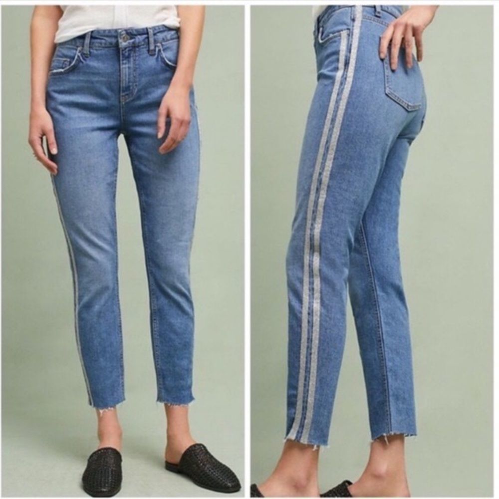 Anthropologie Pilcro side stripe raw hem straight